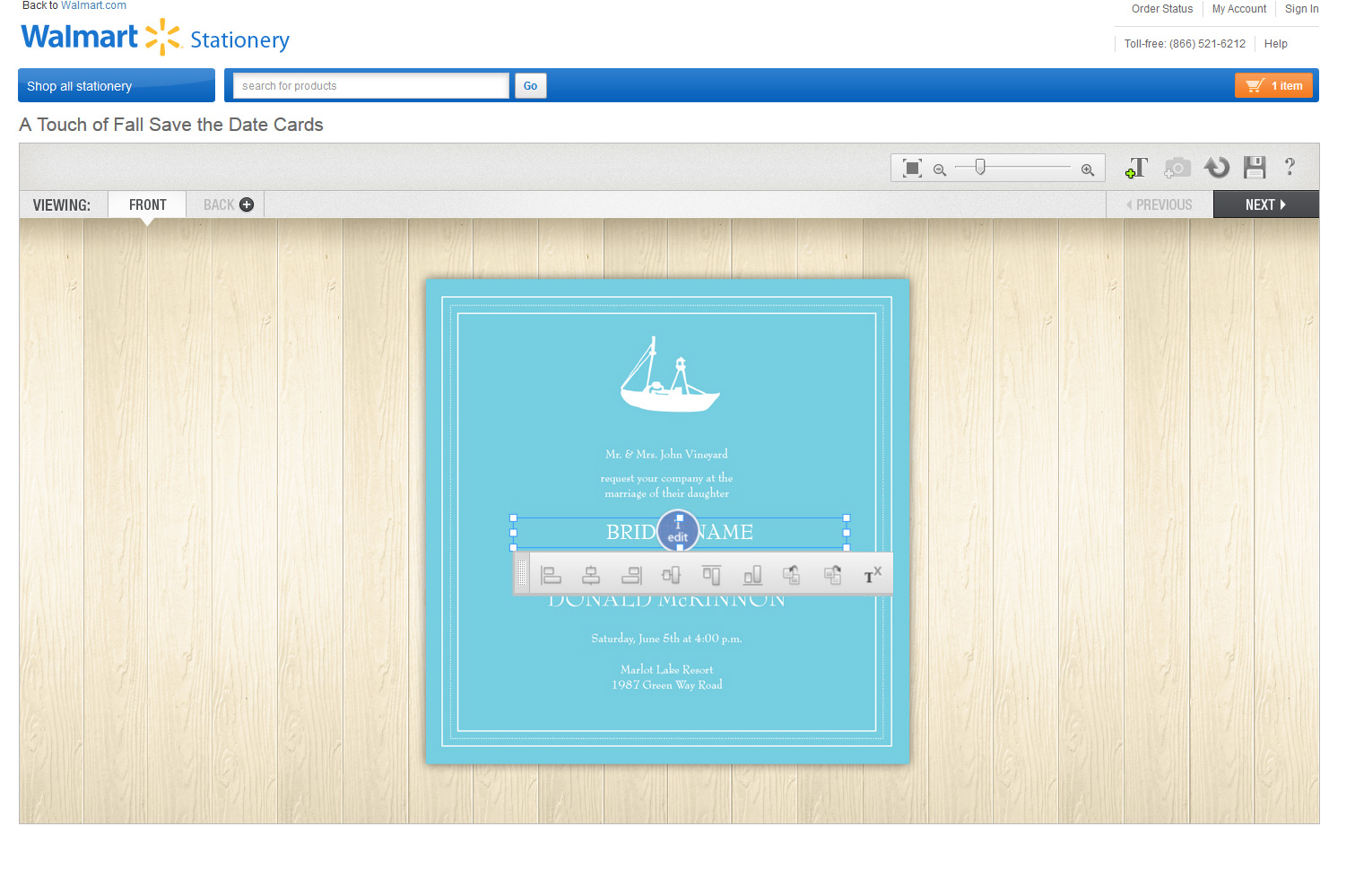 Walmart Stationery personalization configurator UI