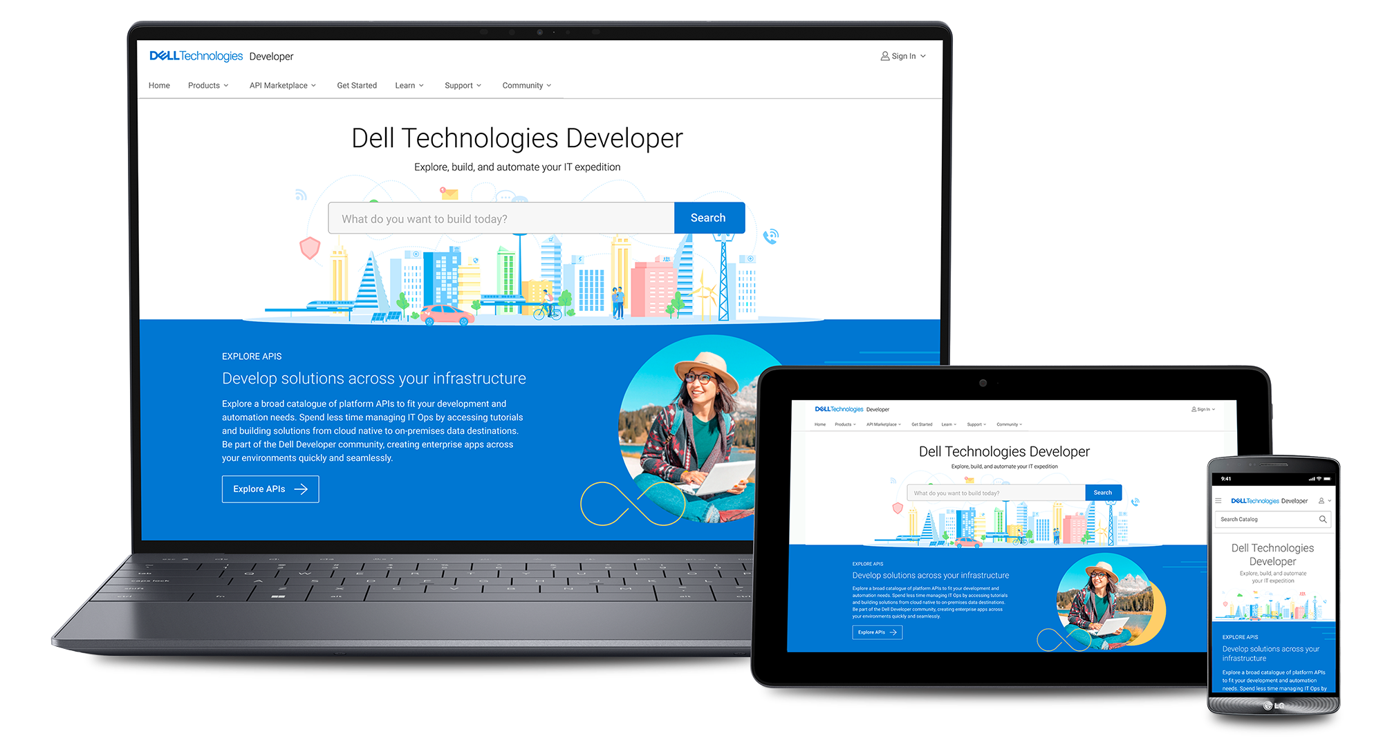 Dell developer portal homepage UI
