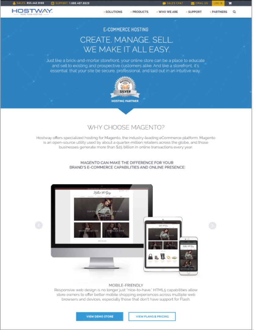 Hostway Magento eCommerce hosting launch page